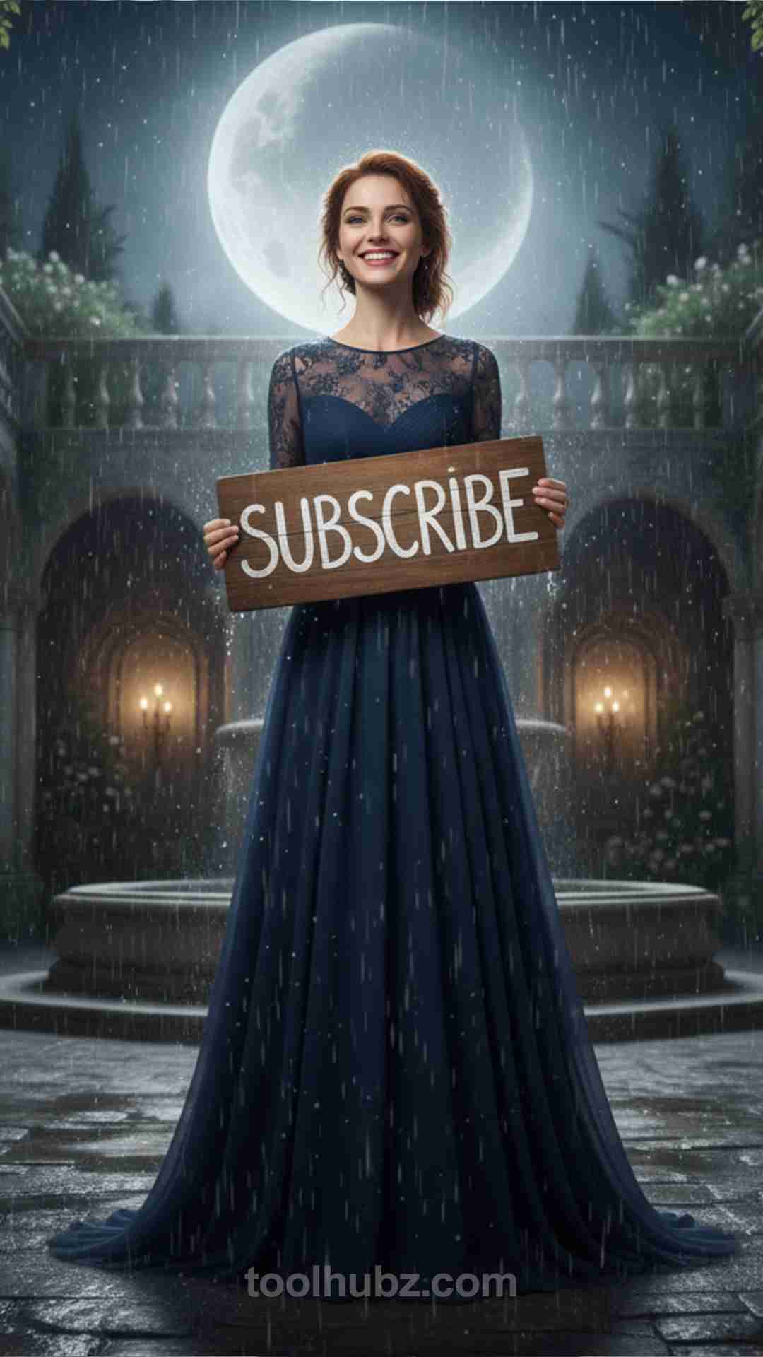 Beautiful Woman with Subscribe Board